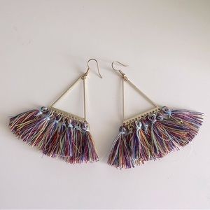 🌸3/$25 🆕 Boho Gold Triangle Rainbow Multicolor Tassel Fringe Dangle Earrings